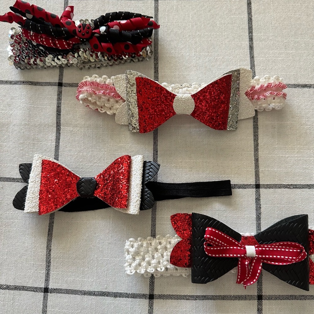 University of Georgia Black, white & red toddler hair bows/ headbands